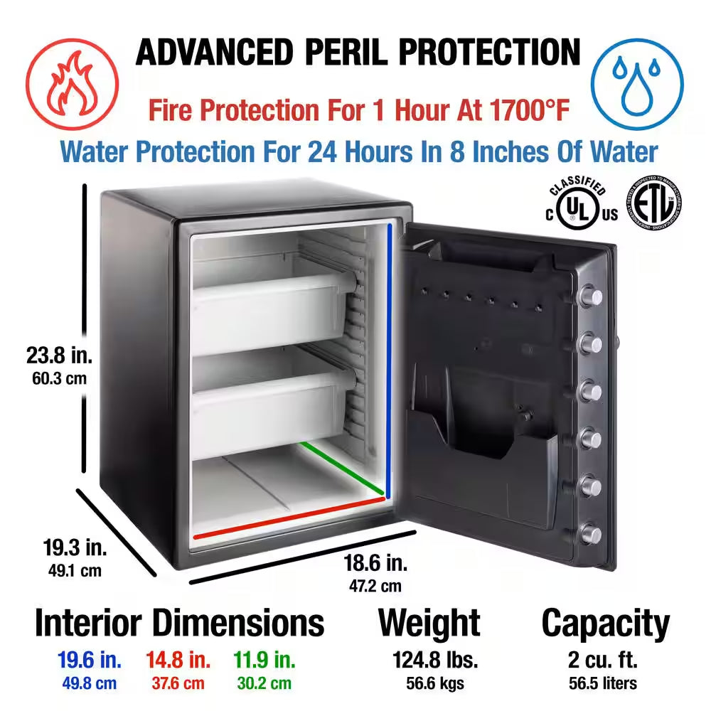 2.0 Cu. Ft. Fireproof & Waterproof Safe with Biometric Fingerprint Lock