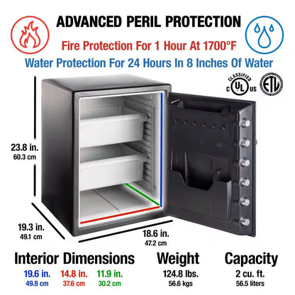 2.0 Cu. Ft. Fireproof & Waterproof Safe with Biometric Fingerprint Lock